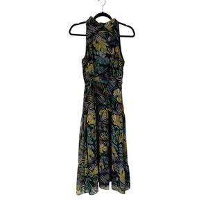 Sam‎ Edelman Dress Size 4 Multicolor Tropical Leaf Print Sleeveless Halter Midi
